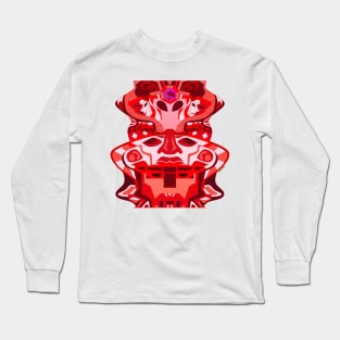 red crimson alien totem in olmec head of the golden saints ecopop pattern arts Long Sleeve T-Shirt